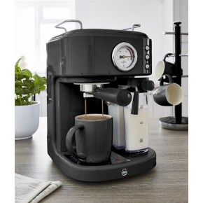 Swan Retro Semi-Automatic Espresso Coffee Machine 1.7L & 20 Bars o/Pressure - Black